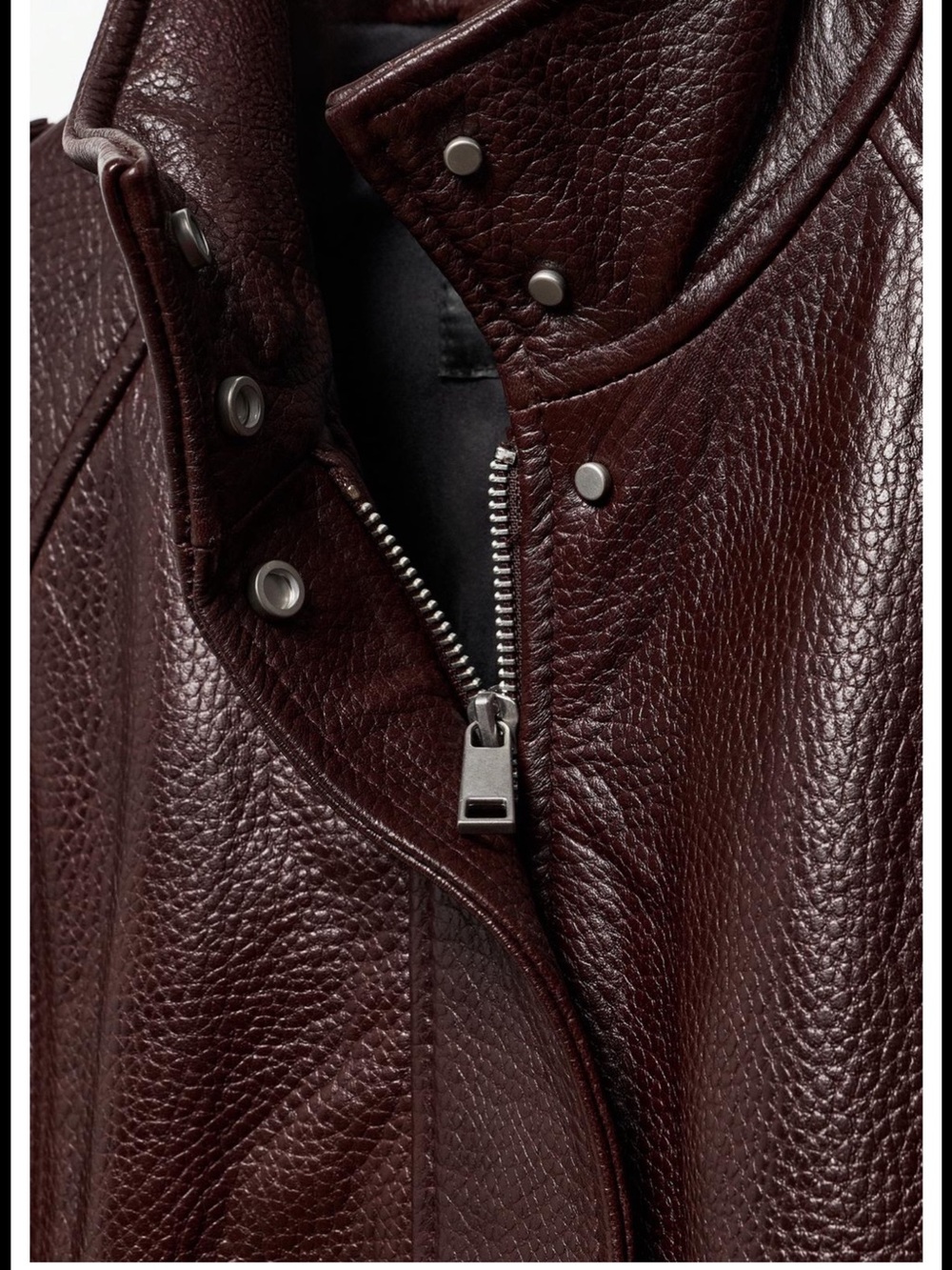 Zara maroon 100% LEATHER BOMBER JACKET ZW COLLECTION LIMITED EDITION - Picture 5 of 11
